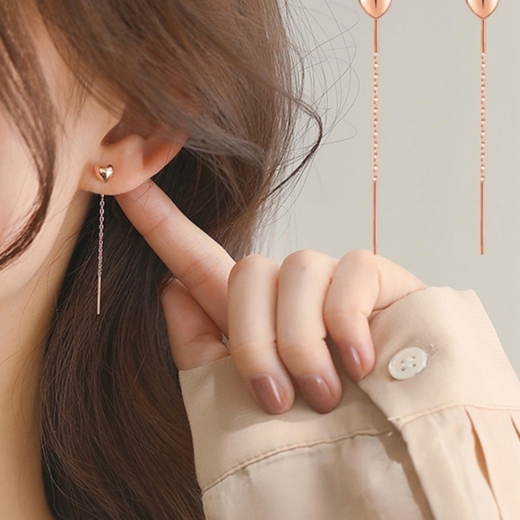 Jewelry - Rose Gold Tone Long Heart Dangle Earrings